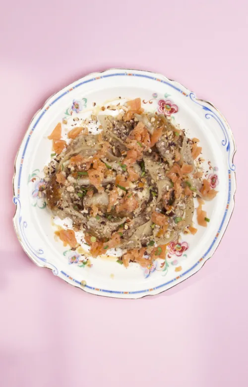 Dumplings au saumon fume croustillant