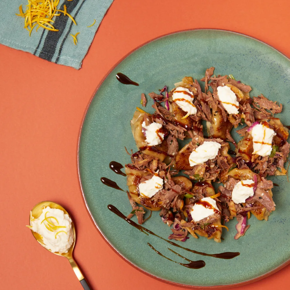 Dumplings au canard et ricotta a lorange