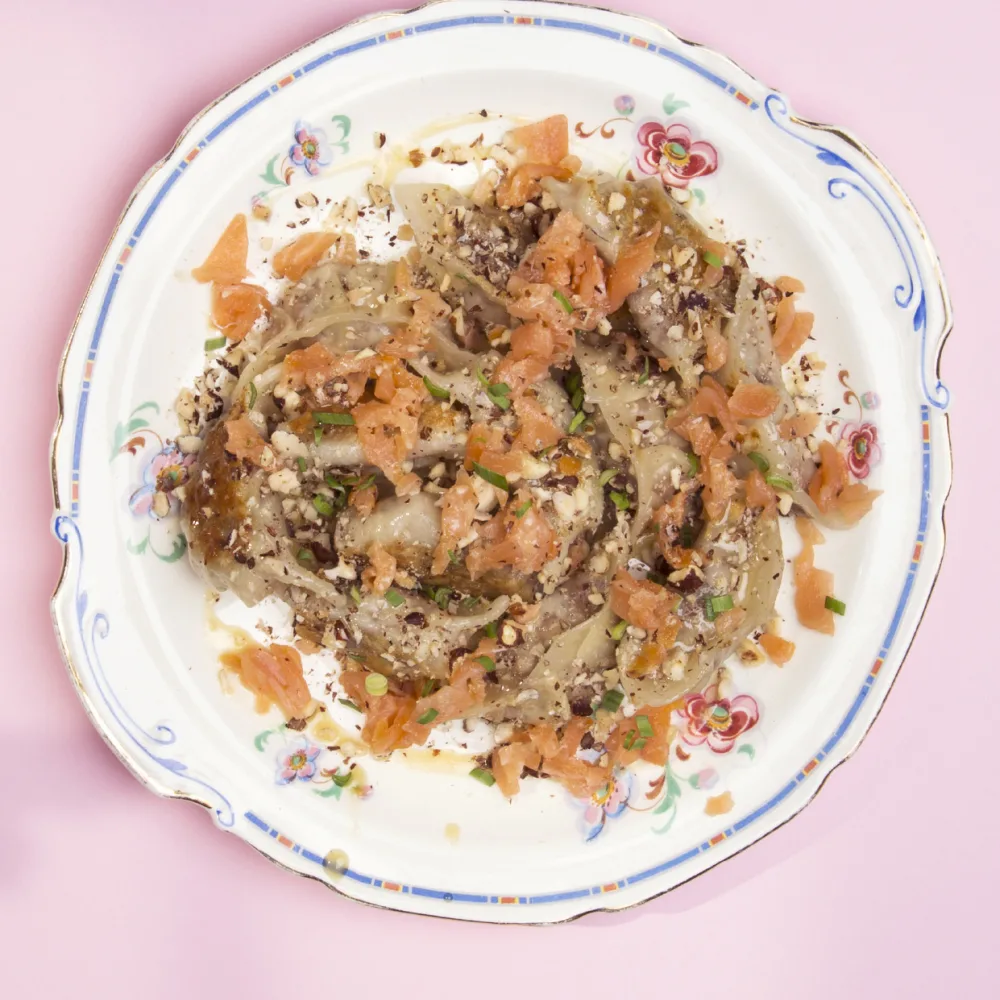 Dumplings au saumon fume croustillant