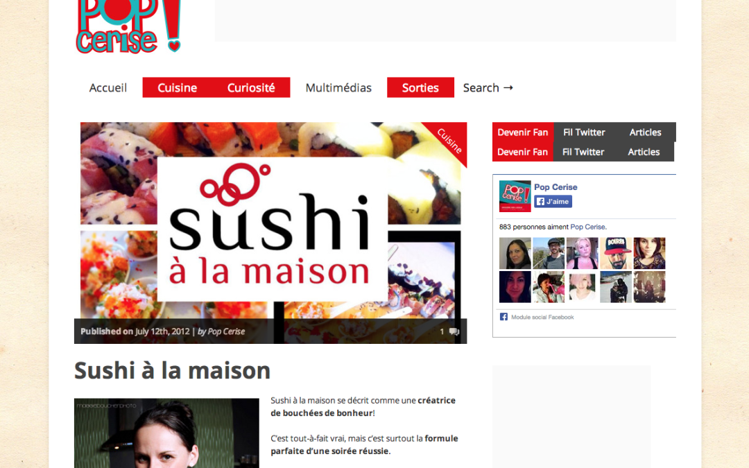“Sushi à la maison” sur le site Pop Cerise