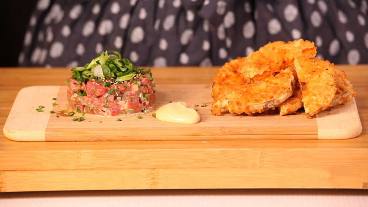 Ricardo > Tartare de bœuf et patates douces tempura