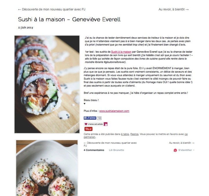 Le livre “Sushi à la maison” sur le site de Lili Brunette