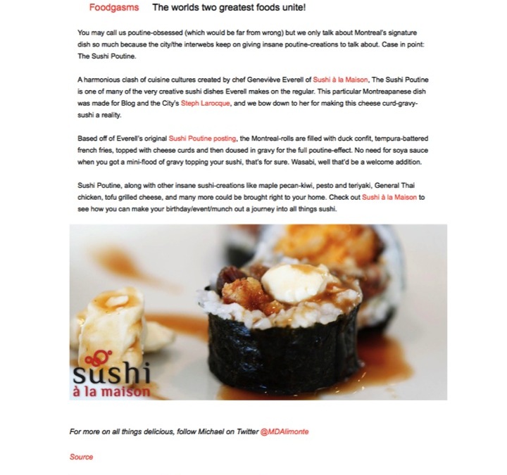 “The Sushi Poutine” sur MTL Blog