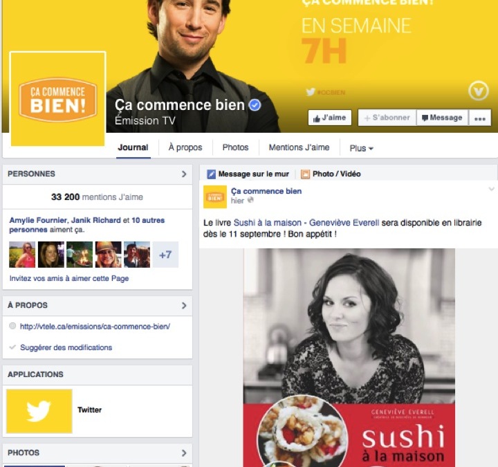 “Sushi à la maison” sur la page Facebook de “Ça commence bien”