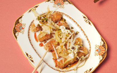 Emmental frit poire et pistaches